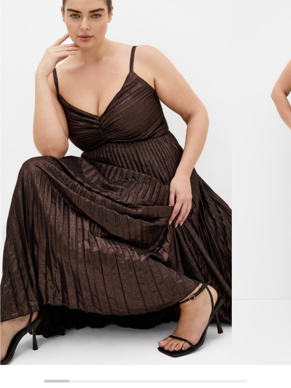 City Chic Metallic Chocolate Pleated Maxi Dress